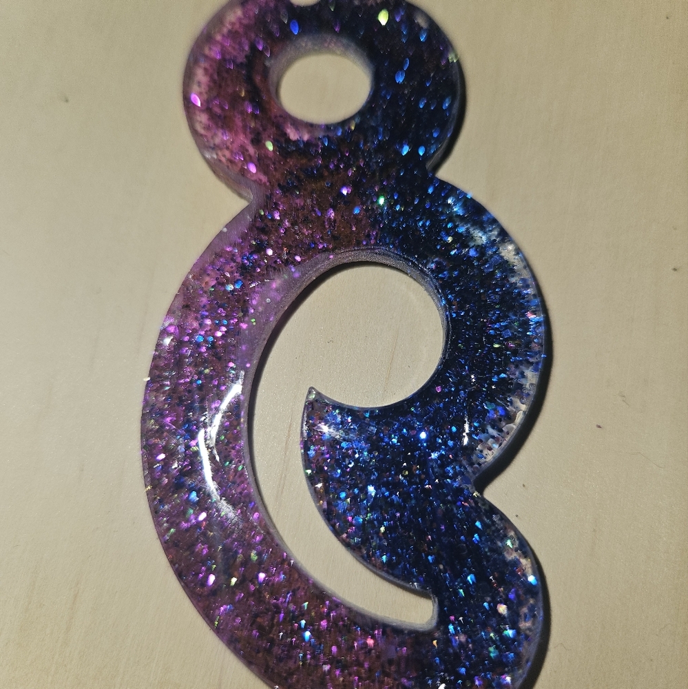 Purple and blue Glitter uv resin semi colon Keychain